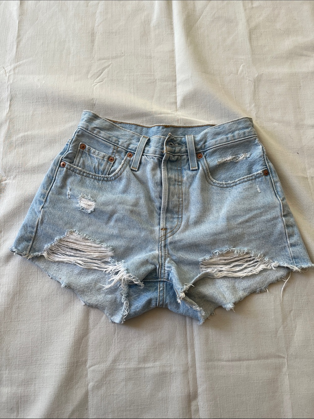 Levi's Light Blue Distressed Cutoff Denim Shorts - Picture 1 of 7